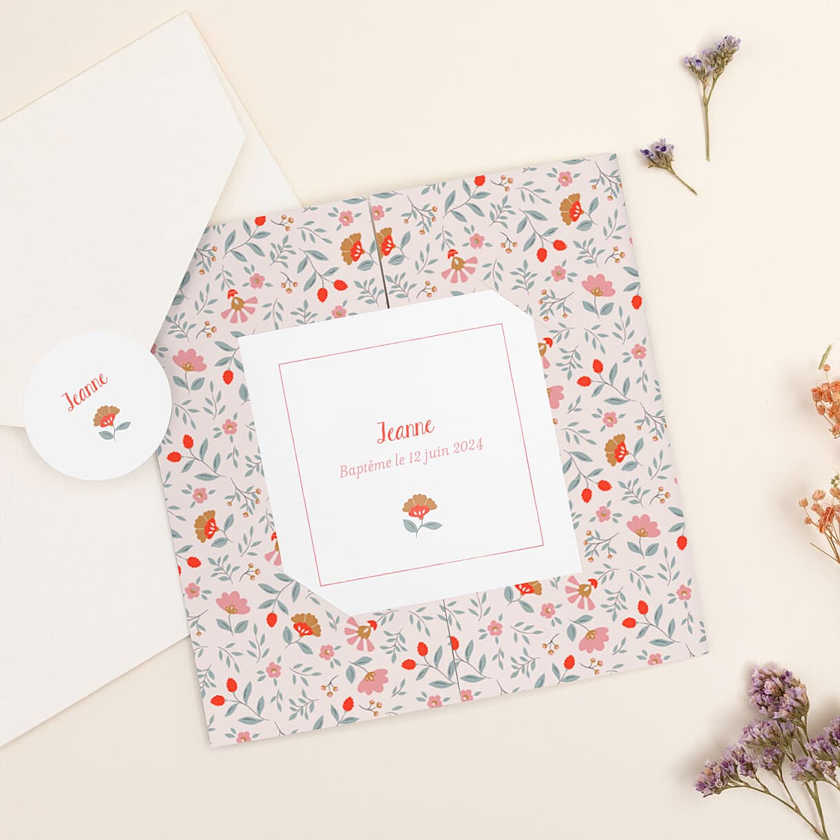 Faire-part de baptême flora