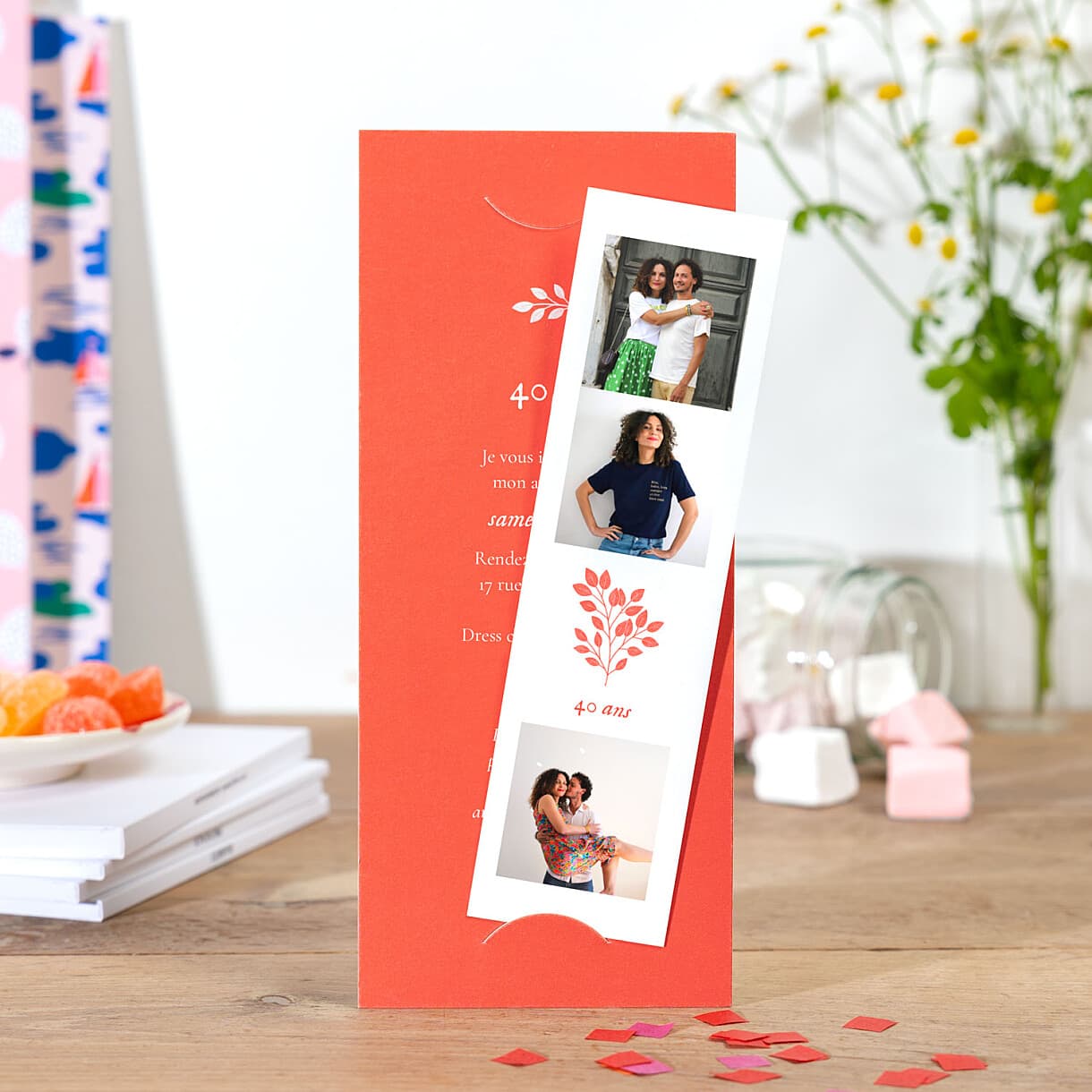 Carte d'invitation anniversaire adulte signature végétale