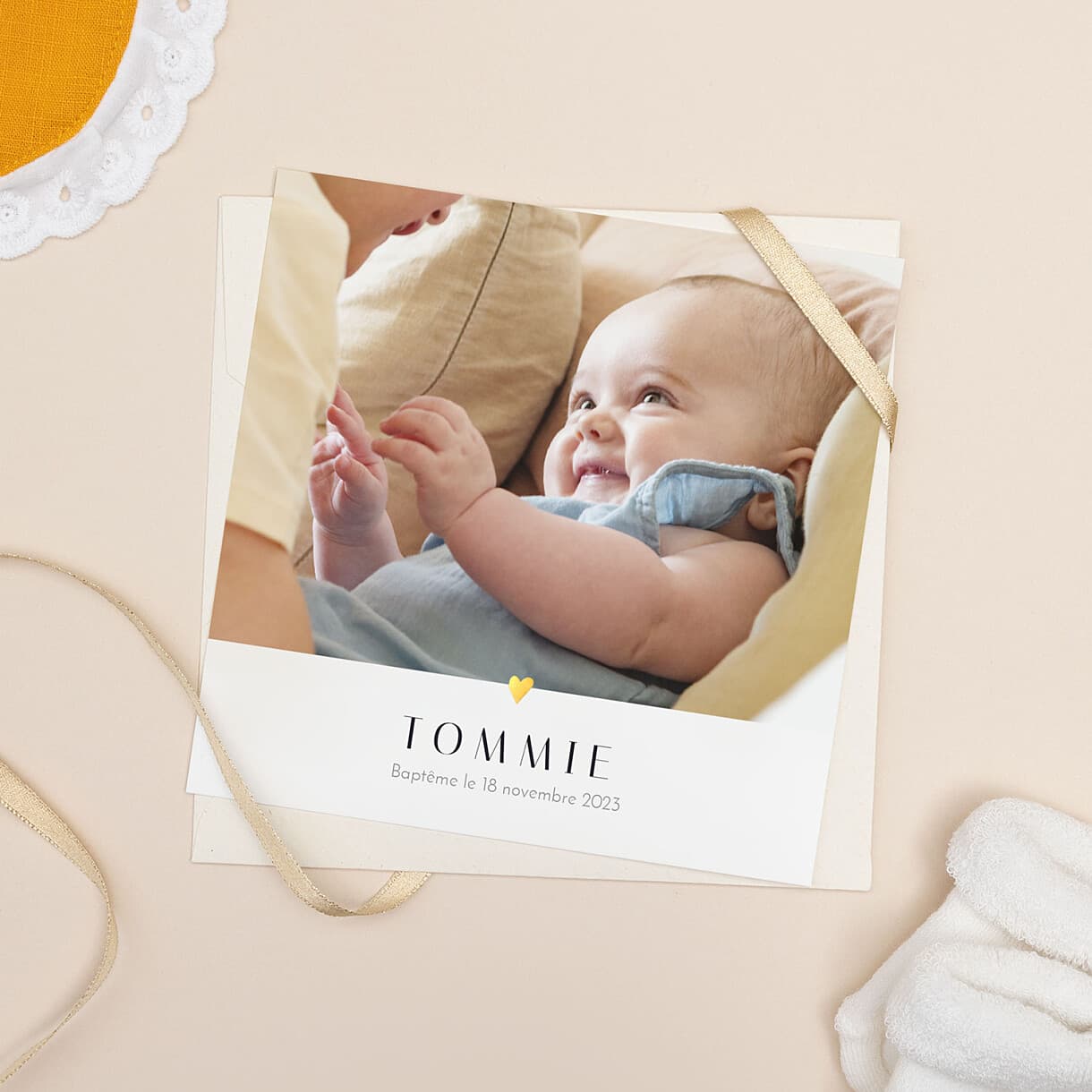 Faire-part de baptême Cœur d'or