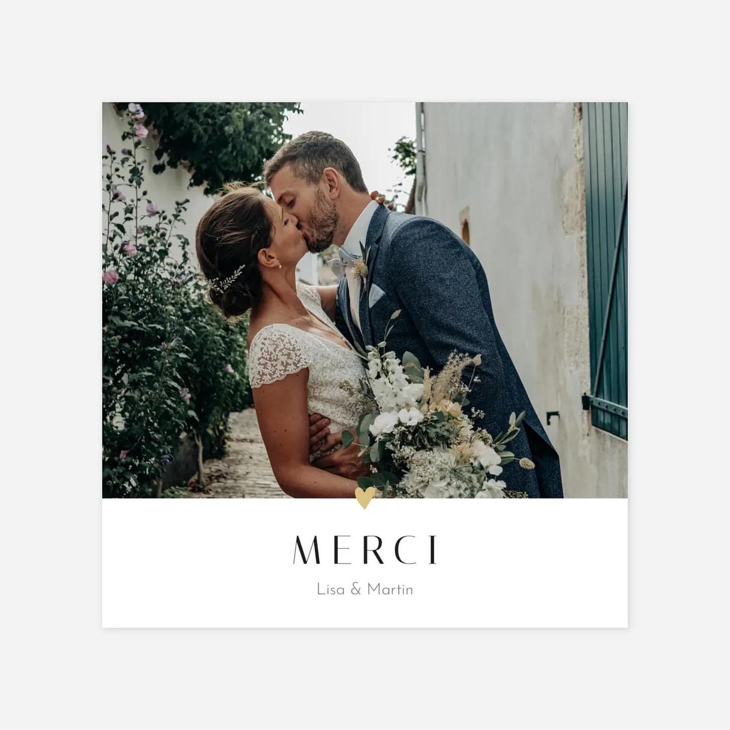 Carte remerciement mariage Coeur d'or