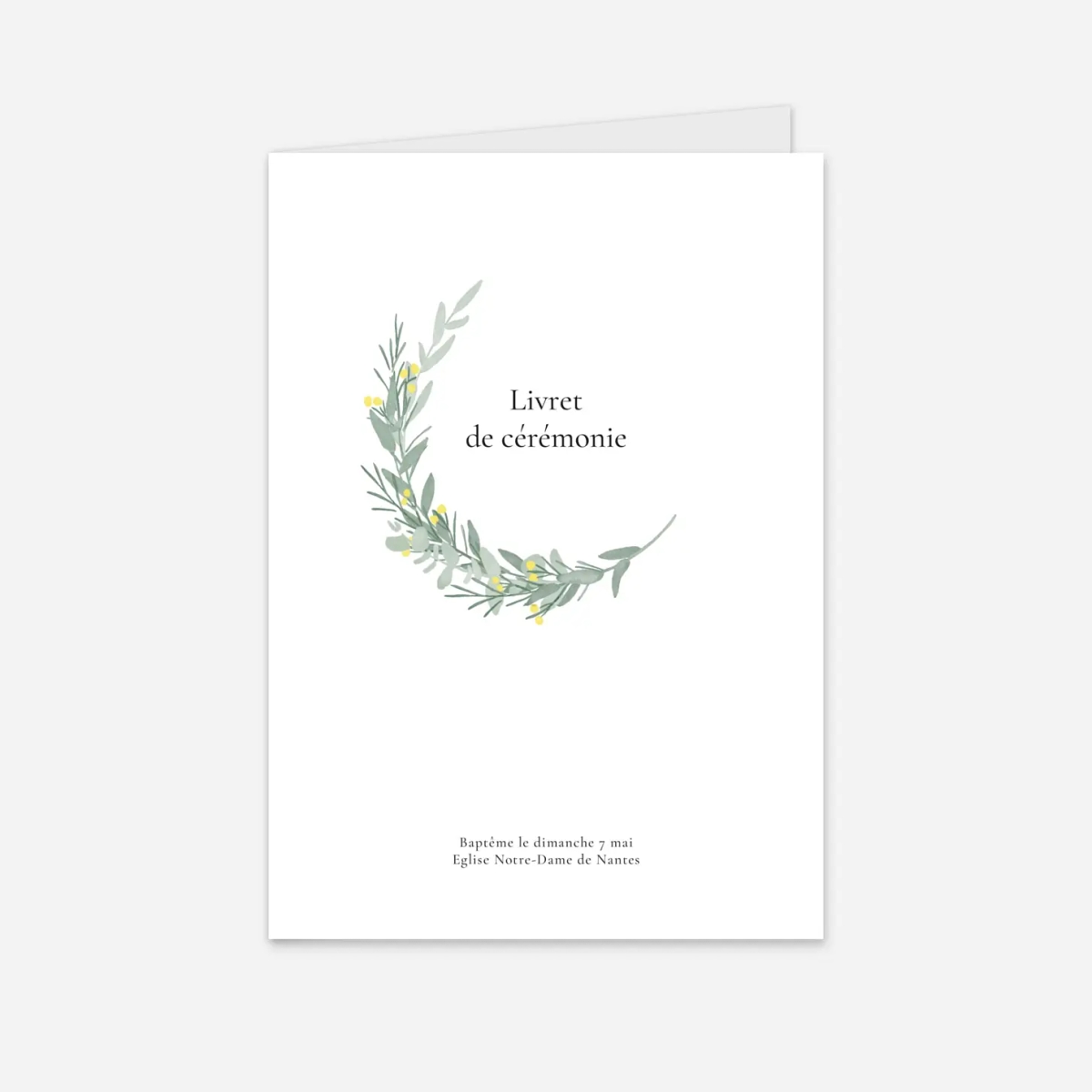 Livret de messe baptême Couronne d'eucalyptus