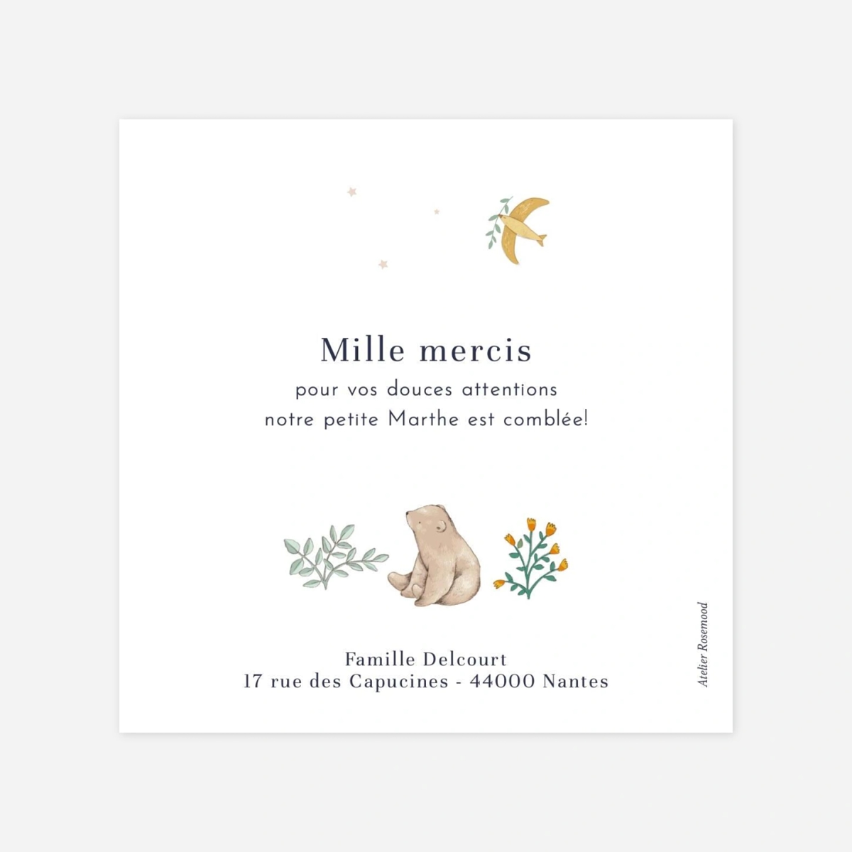 Carte remerciement naissance Histoire du jardin