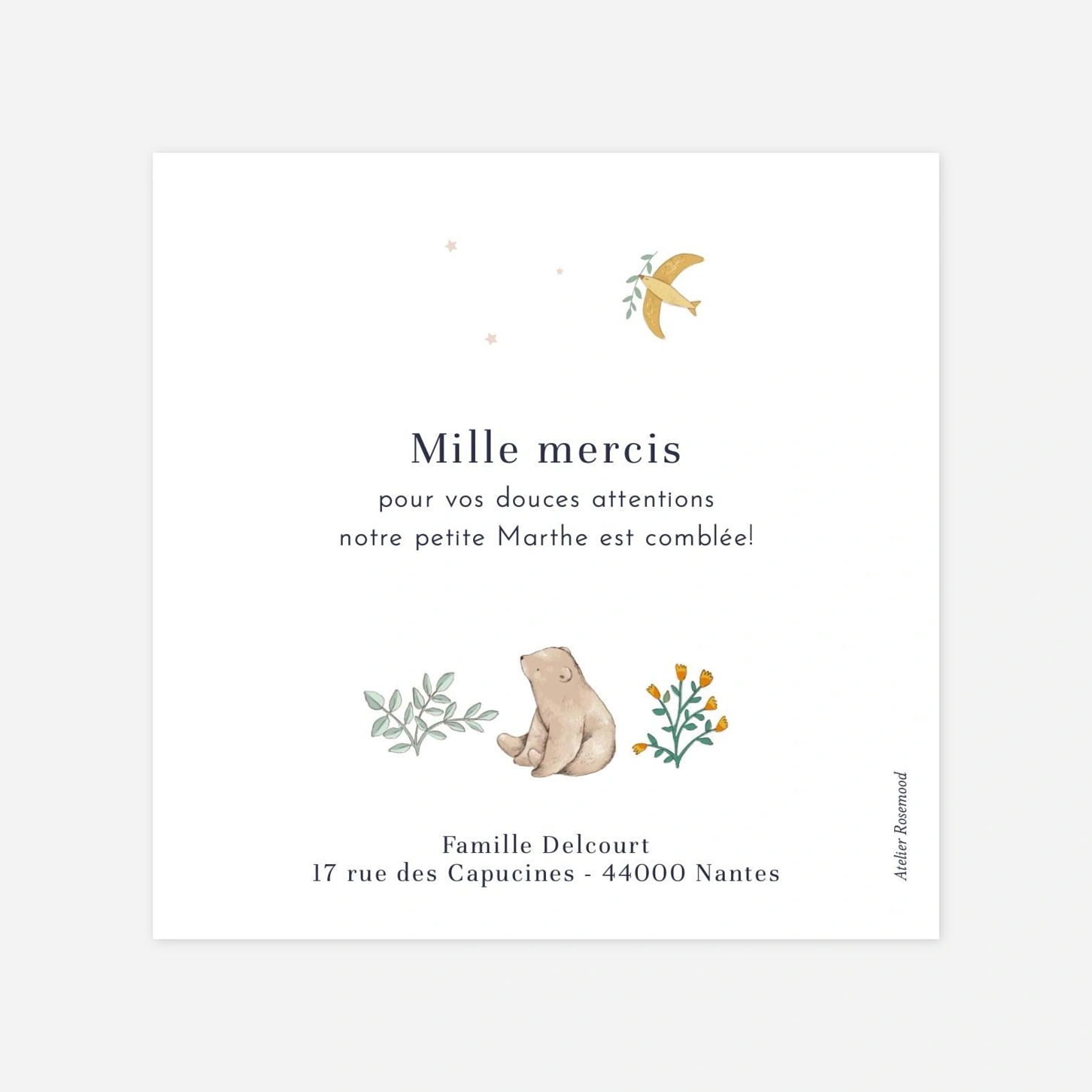 Carte remerciement naissance Histoire du jardin