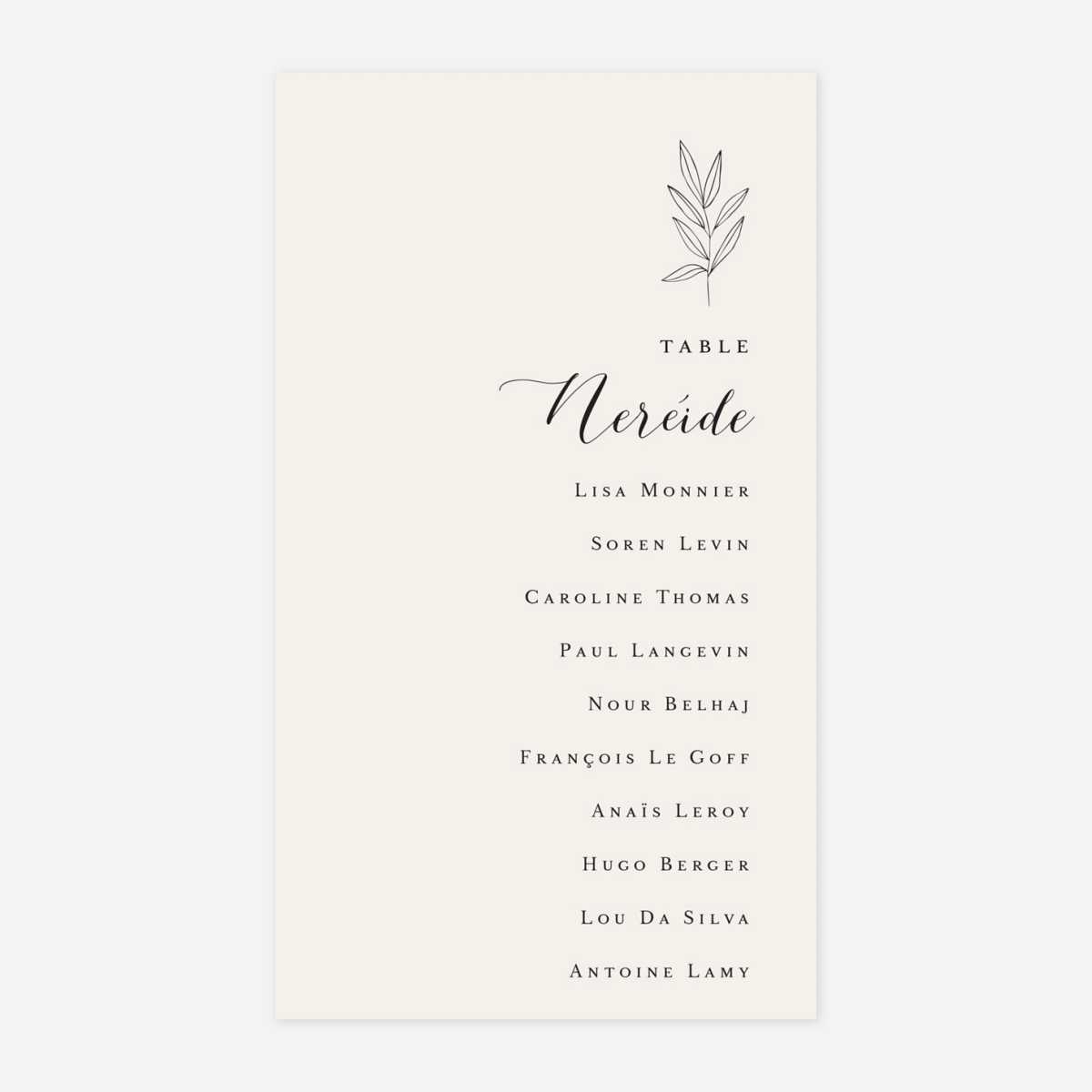 Nom de table mariage Jeune pousse