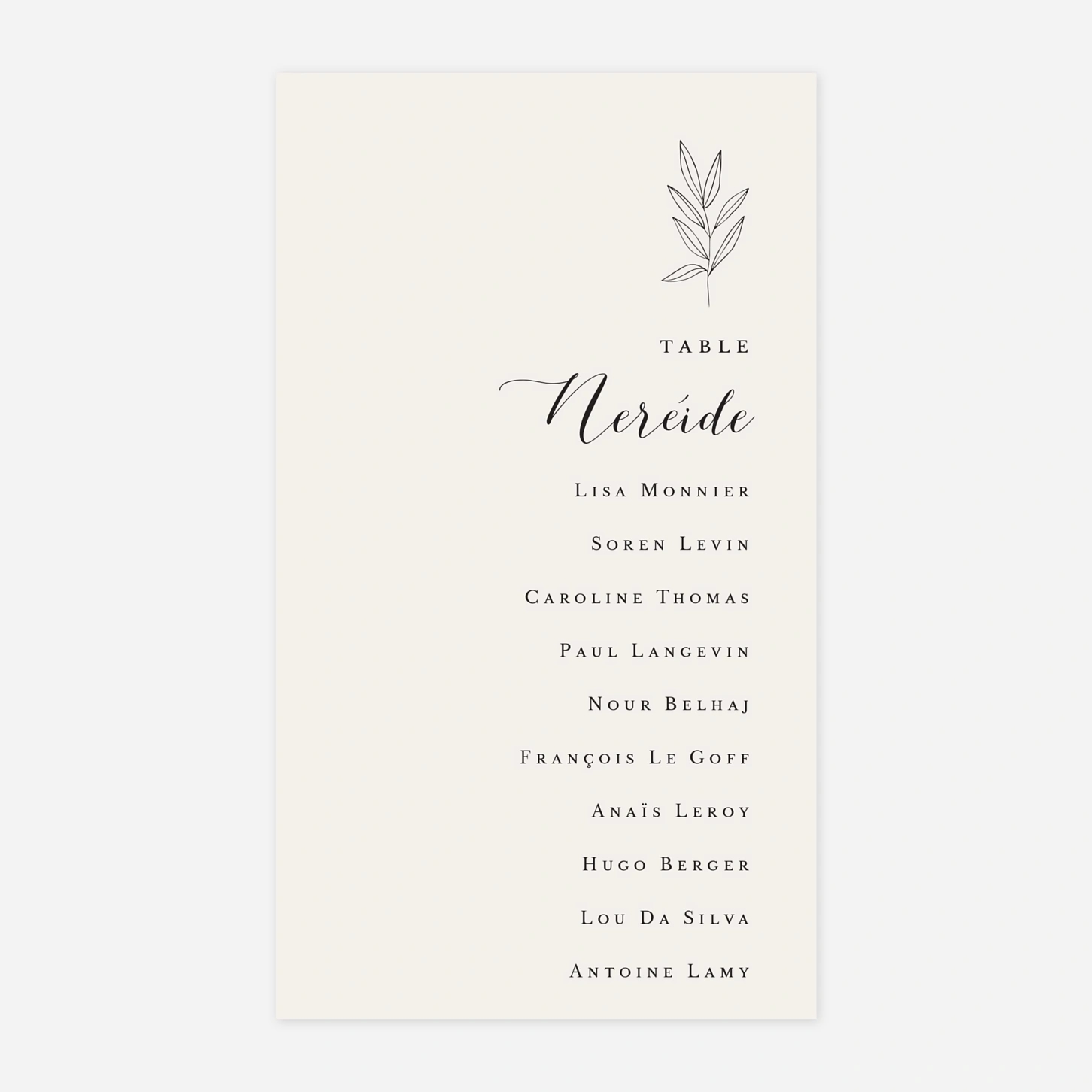 Nom de table mariage Jeune pousse