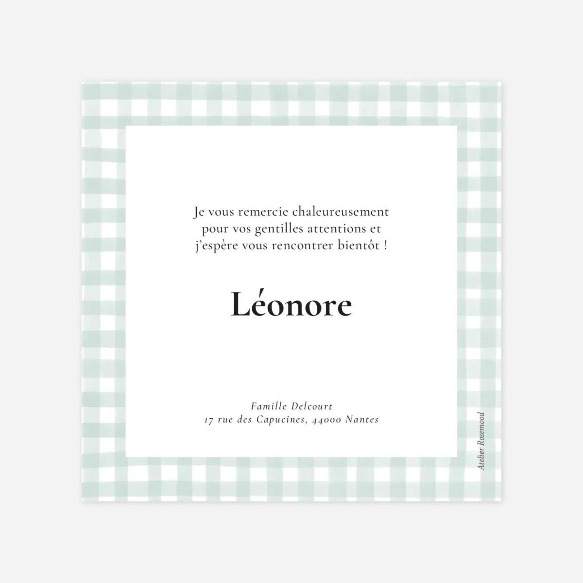 Carte remerciement naissance Joli vichy